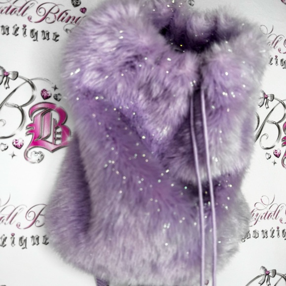 Furry backpack sparkly shimmer purple holographic Pom poms Faux Fur Backpack - Picture 3 of 9